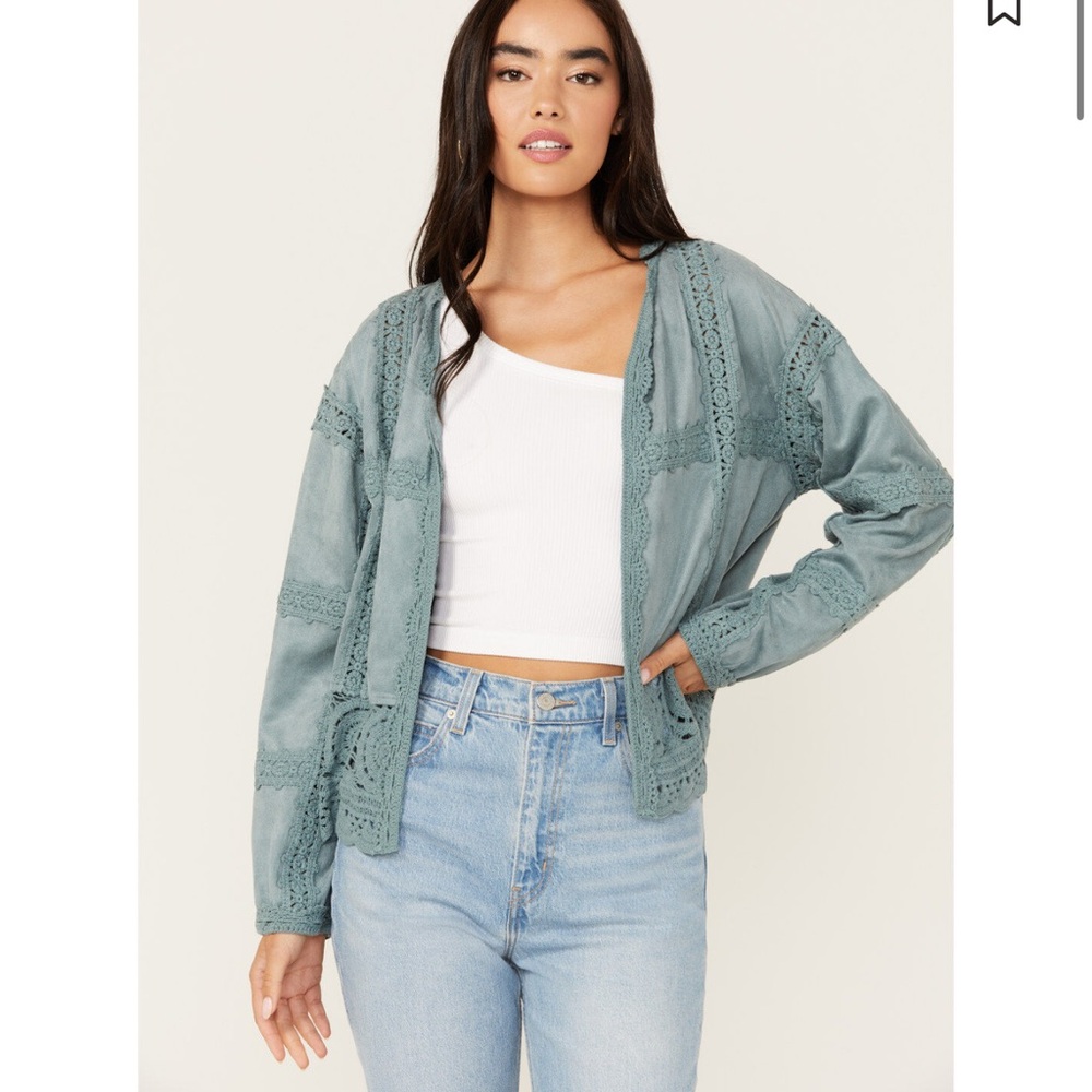 NWOT MISS ME WOMEN'S CROCHET FAUX SUEDE JACKET size M